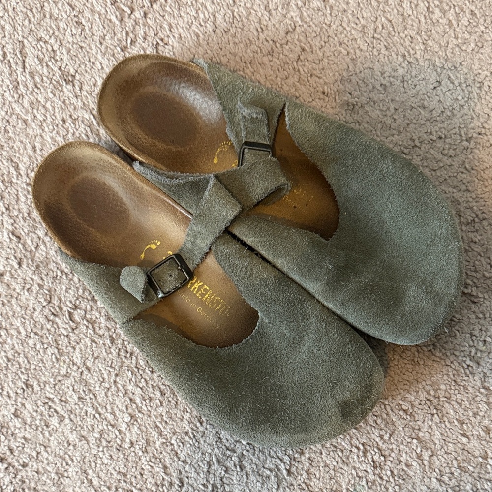 Birkenstock Olive Green Suede Mules